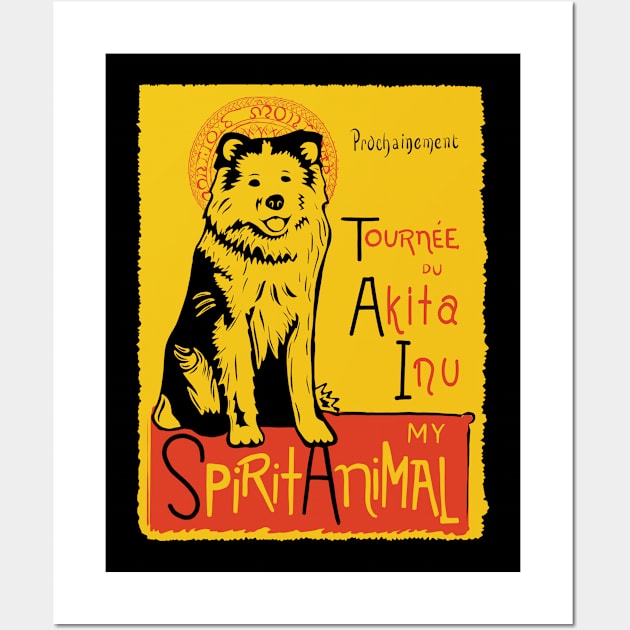 Funny Akita Cute Dog Chat Noir Mashup Art Wall Art by Get Hopped Apparel